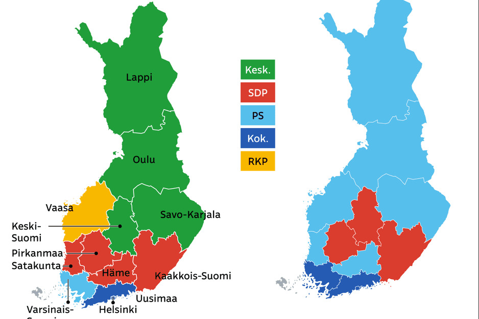 Politička slika Finske 2019. godine i 2023. godine (Foto: Yle.fi)
