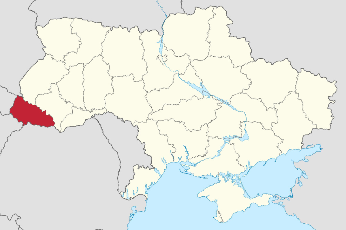 Zakarpatska oblast u Ukrajini označena crvenom bojom
