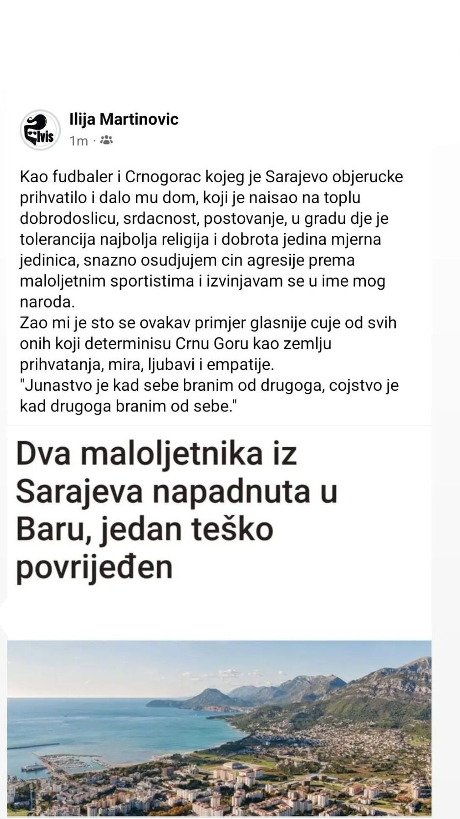 Status Ilije Martinovića na Instagramu (Foto: Screenshot)
