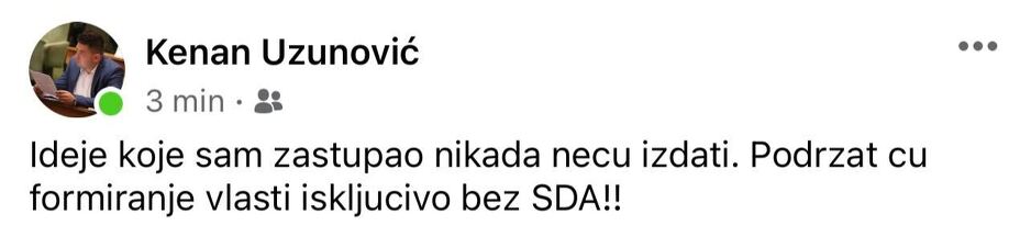 Uzunovićev status na koji se poziva Kasumović