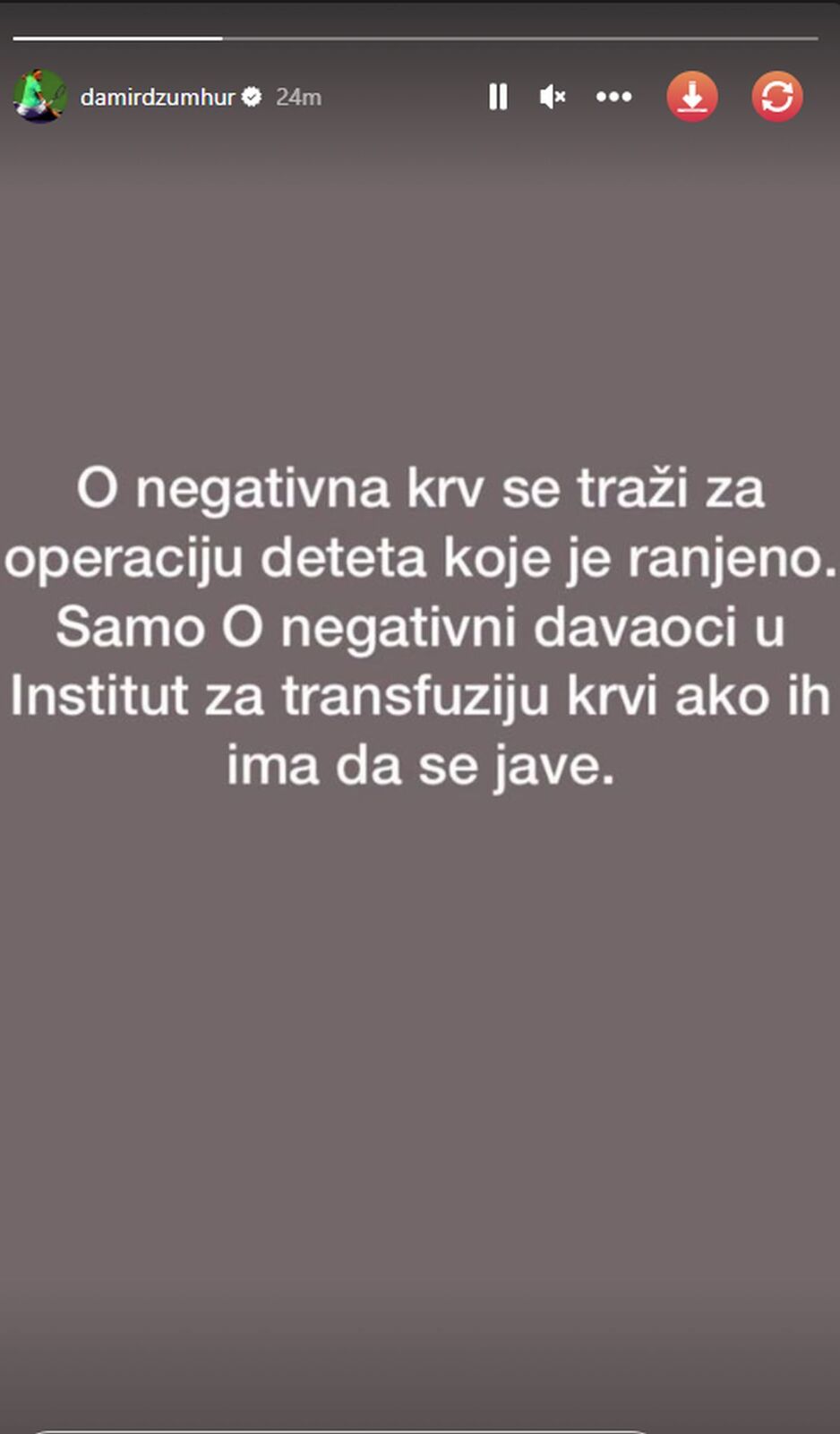 Story koji je objavio Džumhur na Instagramu (Foto: Screenshot)