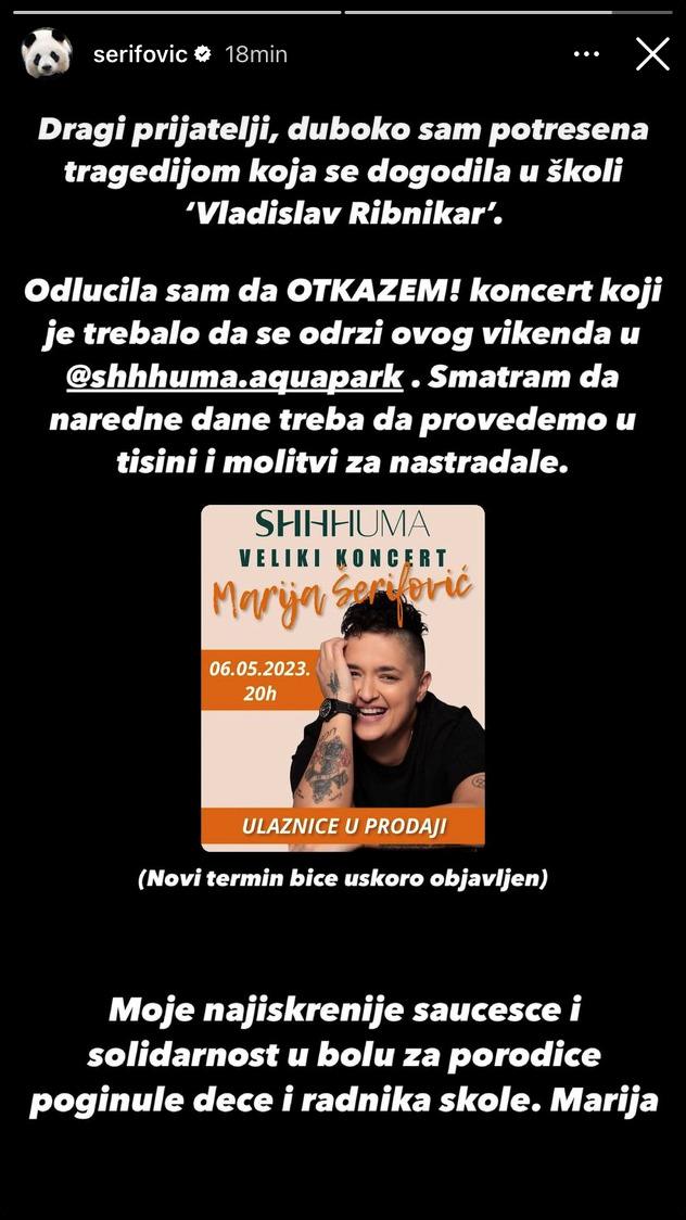 Objava Marije Šerifović (Screenshot/Instagram)