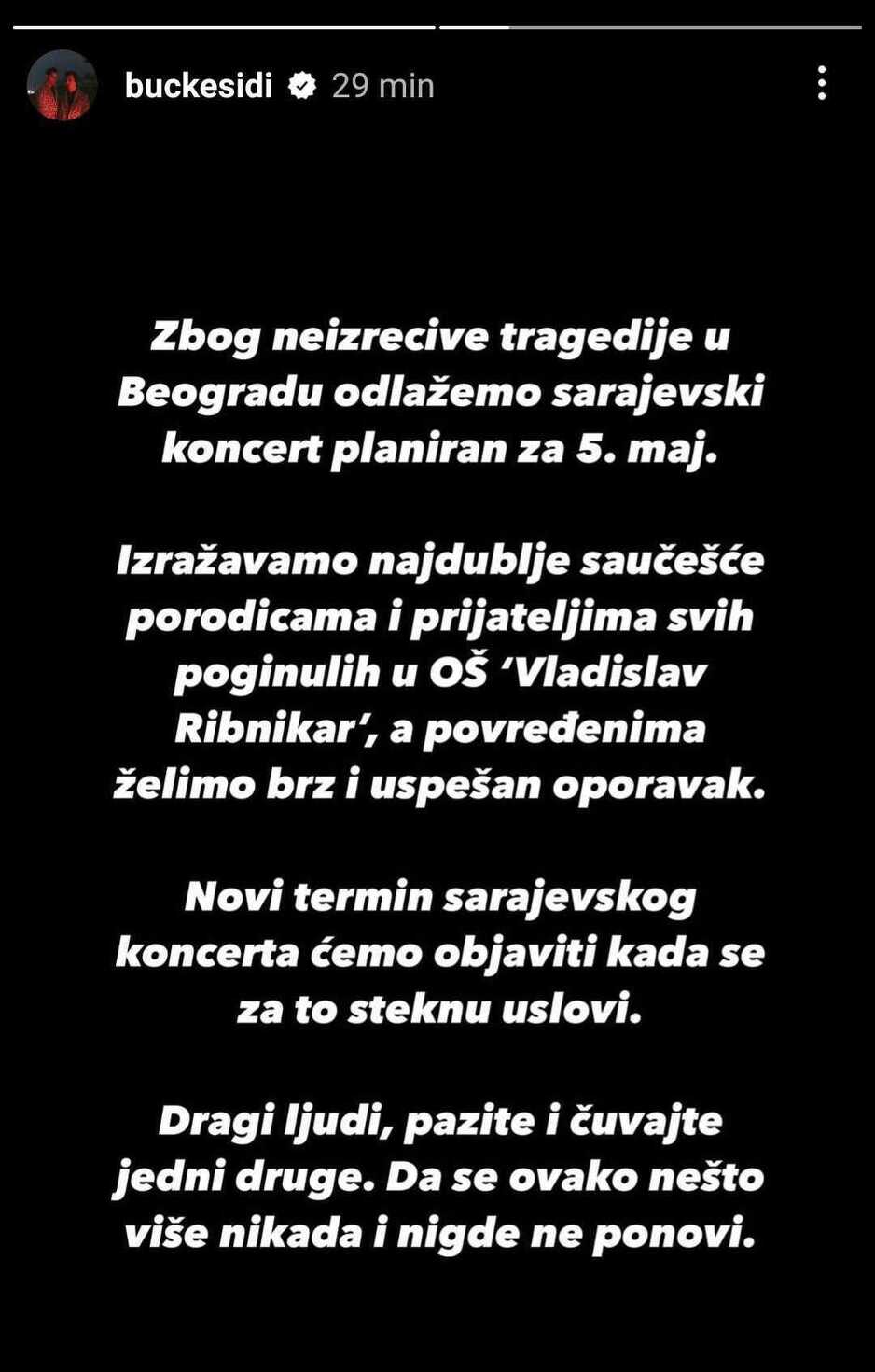 Objava rock grupe Buč Kesidi (Screenshot/Instagram)