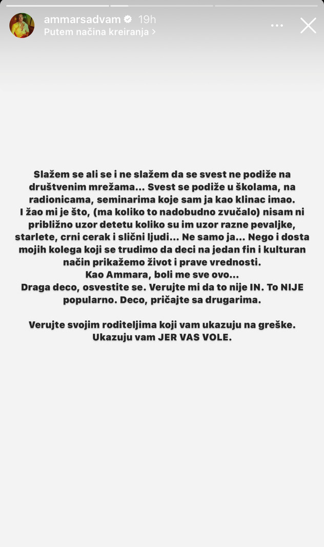 Poruka Ammara Mešića (Screenshot/Instagram)