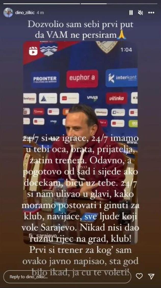 Objava Ziljkića na društvenim mrežama