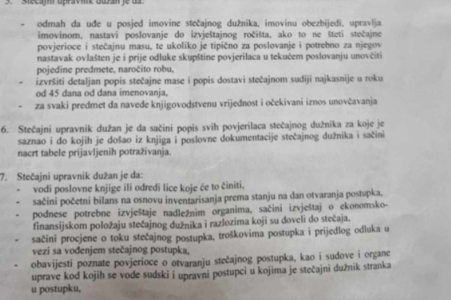 Dio Rješenja o stečajnom postupku (Foto: Klix)