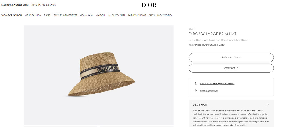 Šešir s potpisom modne kuće Christian Dior