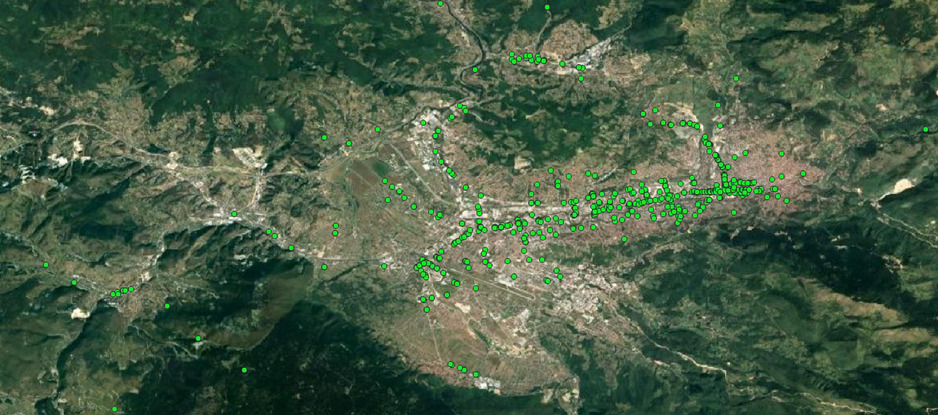 Mapa lokacija u Kantonu Sarajevo na kojima je analizirana saobraćajna sigurnost