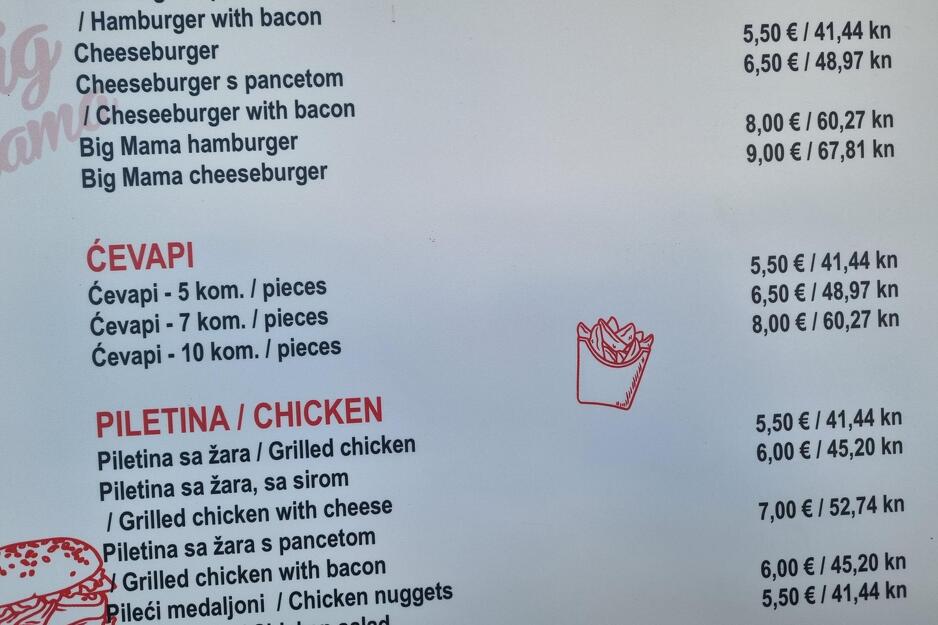 Meni fast fooda u Trogiru (Foto: Slobodna Dalmacija)