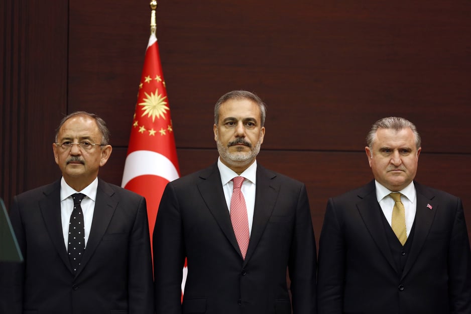 Hakan Fidan (u sredini) na ceremoniji imenovanja u subotu (Foto: EPA-EFE)