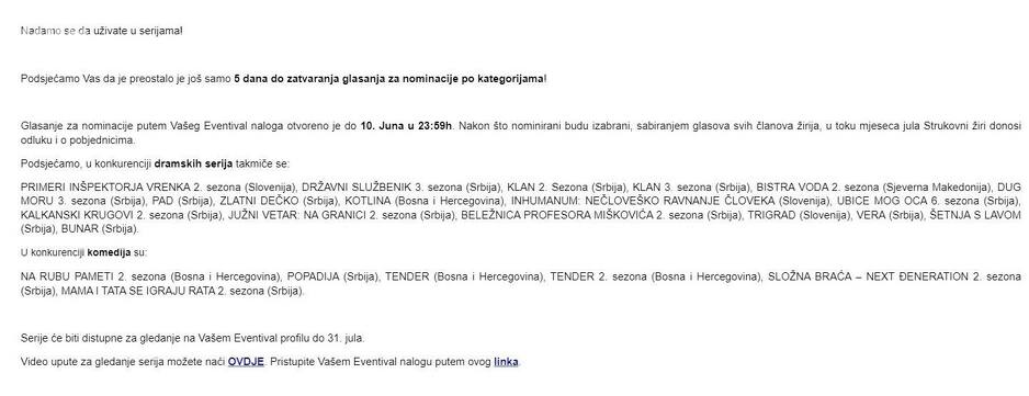 Mail koji je SFF poslao članovima žirija (Screenshot proslijeđen Klix.ba)