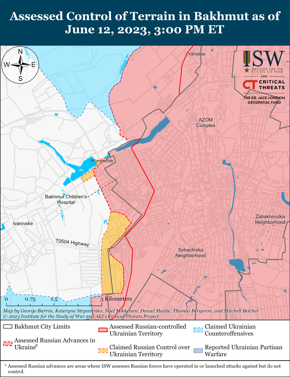 Kako napreduje ukrajinska kontraofanziva: Najžešće bitke vode se na jugoistoku države 2 Situacija u Bahmutu (Foto: ISW)