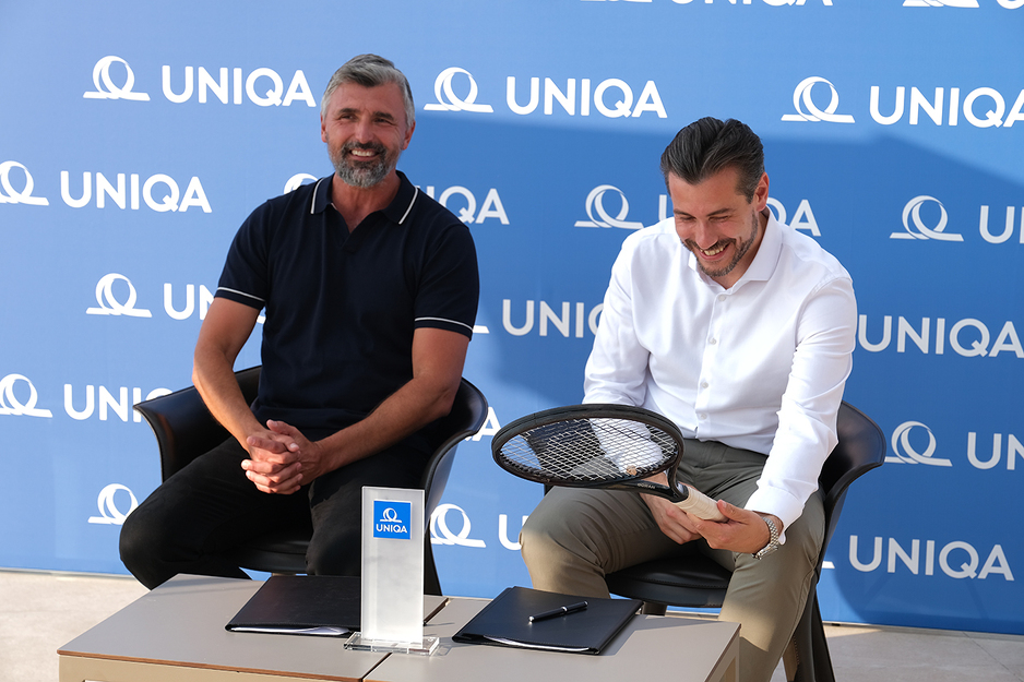 Goran Ivanišević s Adelom Bahtanovićem, predsjednikom UNIQA SEE regije