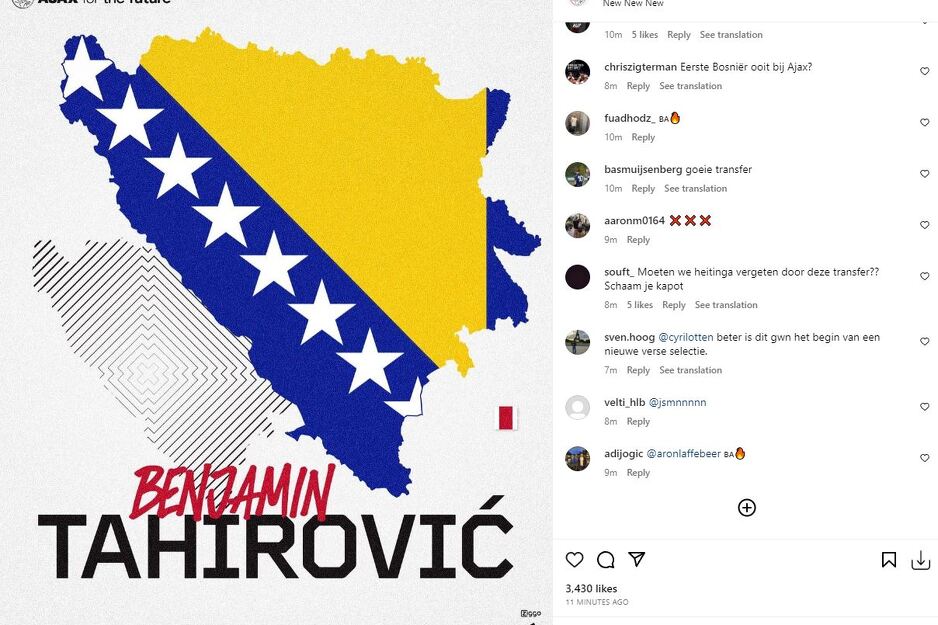 Objava Ajaxa na Instagramu