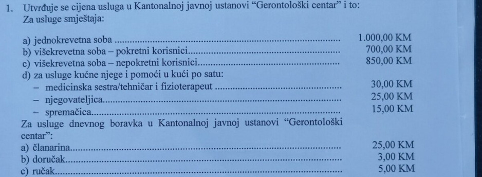 Zaključaj Vlade KS o cijenama smještana u