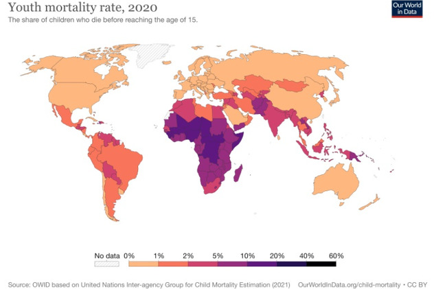 Stopa smrtnosti djece trenutno (Mapa: Bigthink.com)