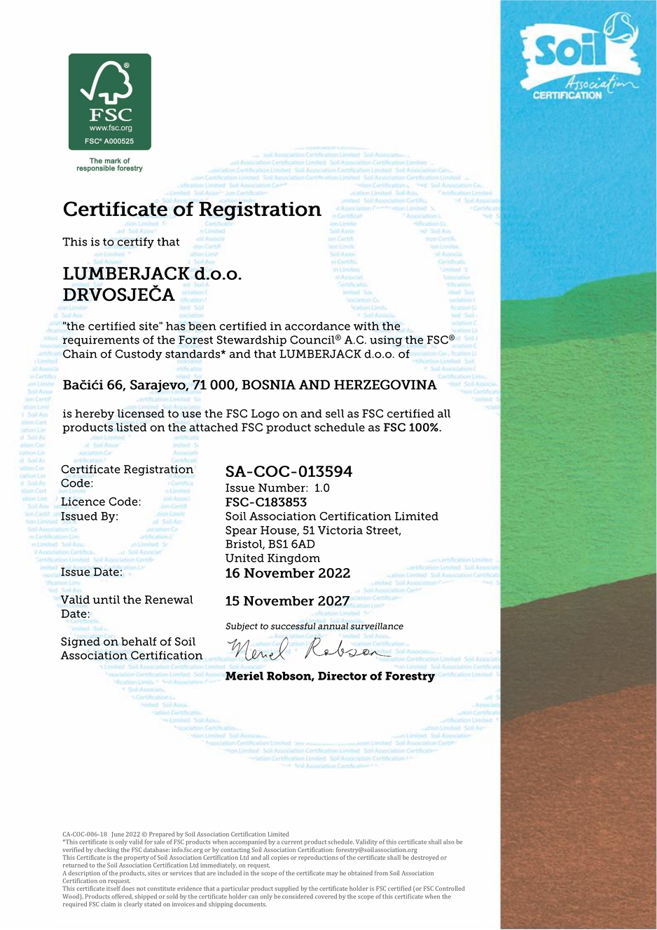 FSC certifikat kompanije Drvosječa