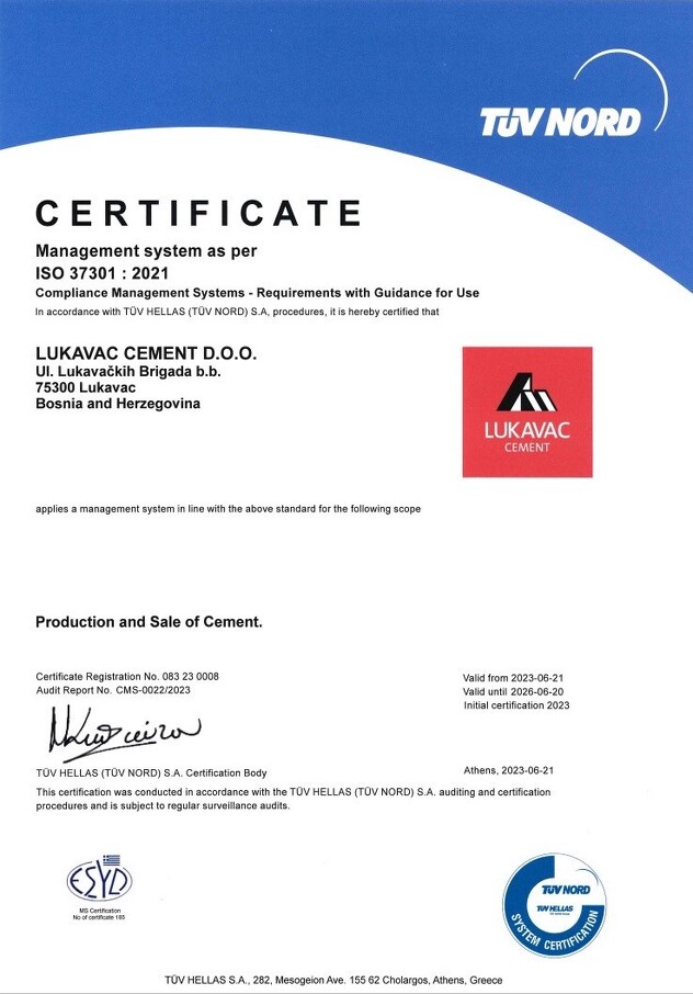Certifikat ISO 37301:2021