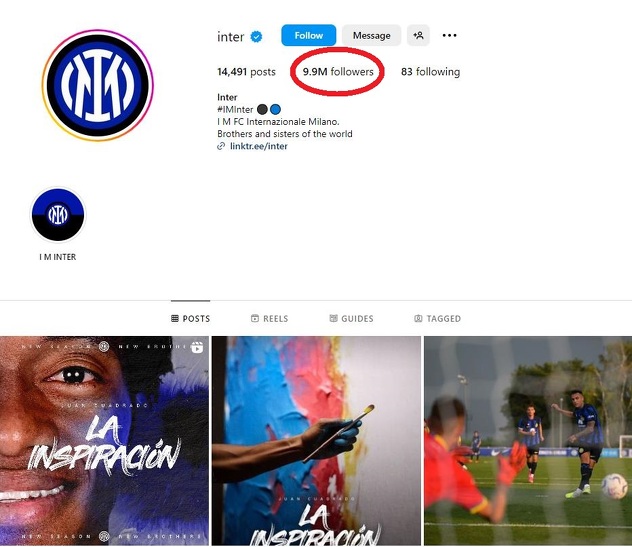 Milanski Inter ima nešto manje od 10 miliona pratitelja na Instagramu