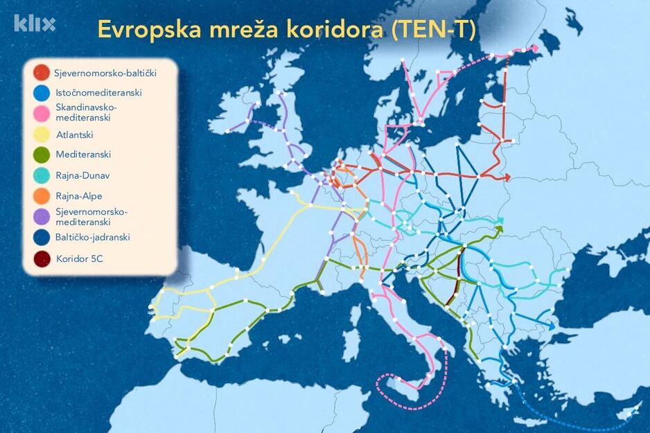 Evropska mreža koridora (Ilustracija: A.L./Klix.ba)