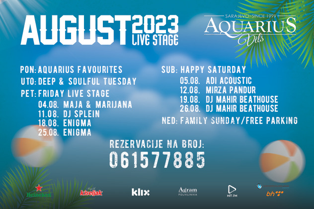Muzički repertoar za august u Aquarius Vilsu