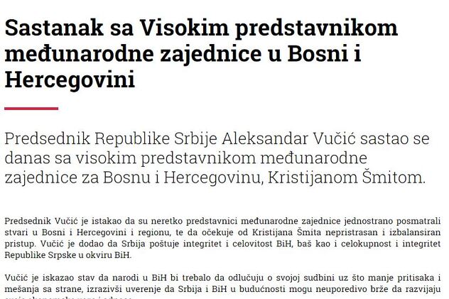 Vučić je dva puta u Beogradu primio visokog predstavnika Schmidta