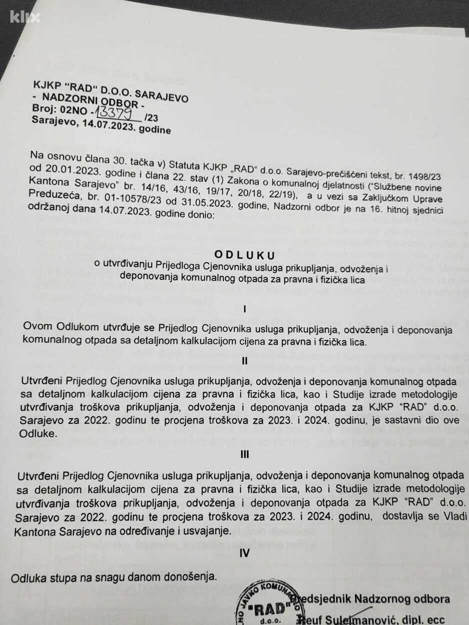 Odluka Nadzornog odbora