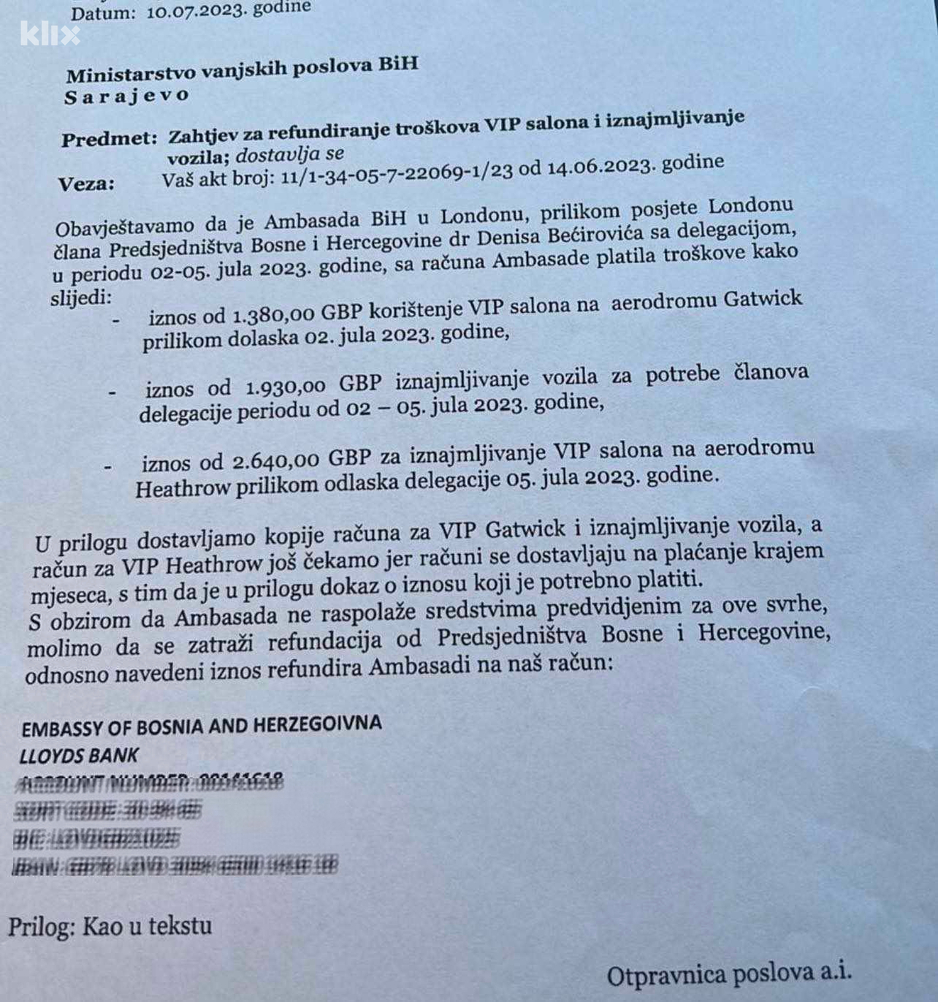 "Dva VIP salona na preduzeće": Kako je Bećirović potrošio blizu 10 hiljada KM u Londonu 1