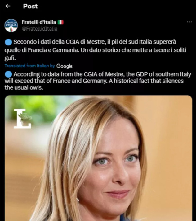 Objava koju je obrisala italijanska vladajuća stranka (Foto: Euronews)
