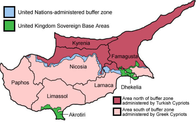 Mapa na kojoj se vidi britanska baza Dhekelia