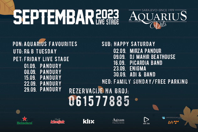 Kompletan muzički program za septembar u Aquarius Vilsu