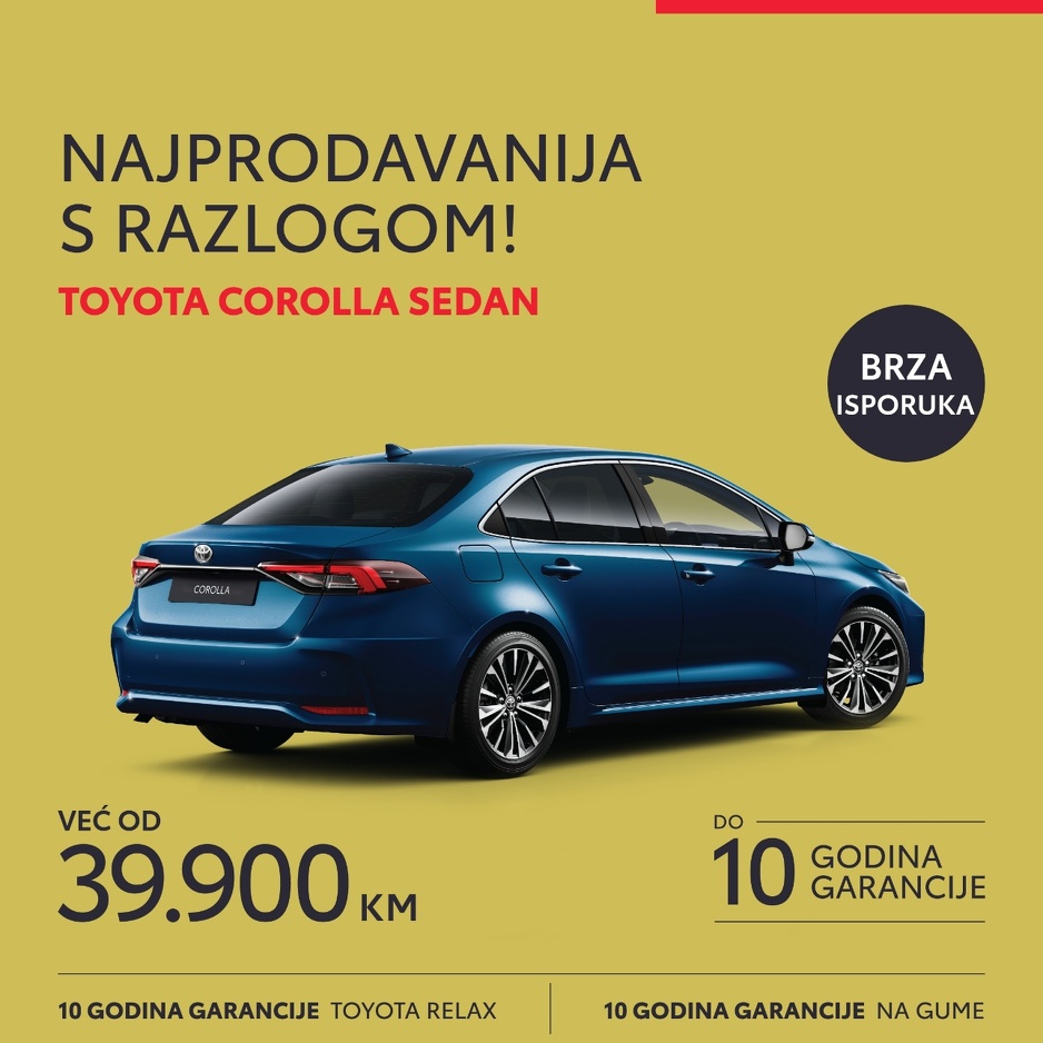 LD AUTO BIJELJINA: Corolla Sedan već od 39.900 KM – Desetogodišnja garancija na voziloCorolla Sedan već od 39.900 KM – Desetogodišnja garancija na vozilo i pneumatike (foto) 6 Toyota Corolla Sedan