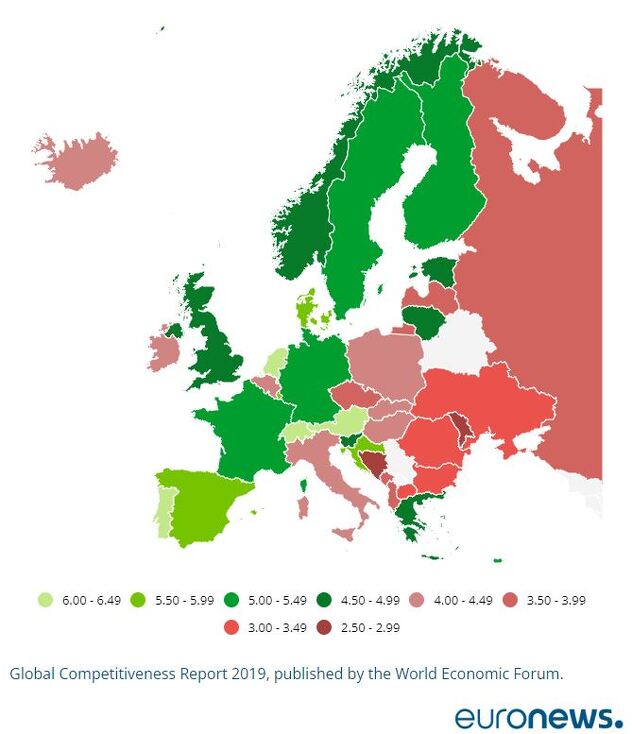 (Ne)kvalitet saobraćajnica u evropskim državama prema izvještaju WEF-a (Izvor: Euronews)