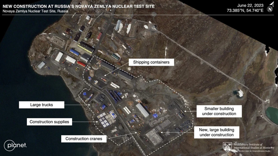 Nova konstrukcija na ruskom poligonu za nuklearno testiranje Novaja zemlja, 22. juna 2023., Foto: Planet Labs PBC