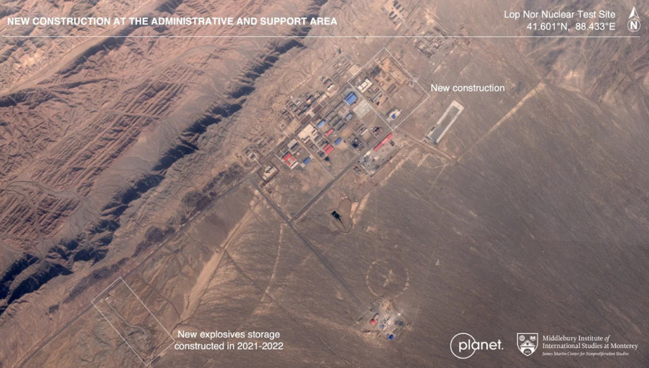 Novogradnja na administrativno-pomoćnom području, nuklearni poligon Lop Nor, Foto: Planet Labs PBC