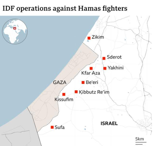 Dijelovi na kojima se vode borbe (Foto: IDF/BBC)