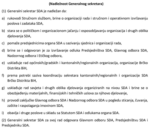Nadležnosti Generalnog sekretara SDA