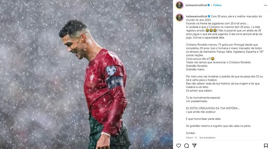 Status Ronaldove sestre na Instagramu (Foto: Screenshot)