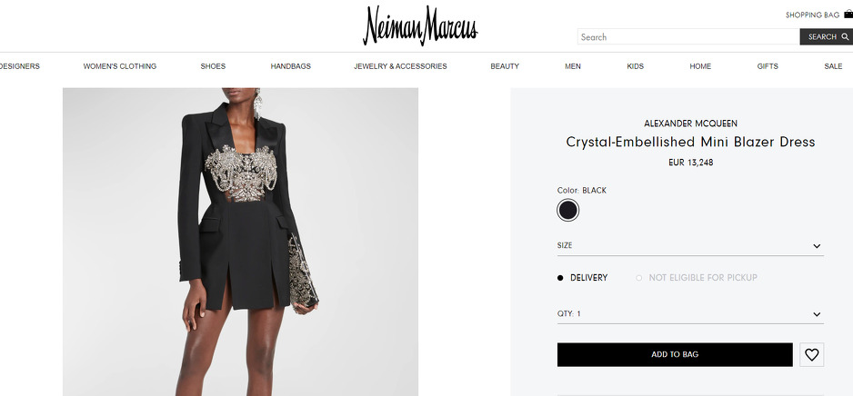 Haljina Alexander McQueen može se pronaći po cijeni od 13.000 eura