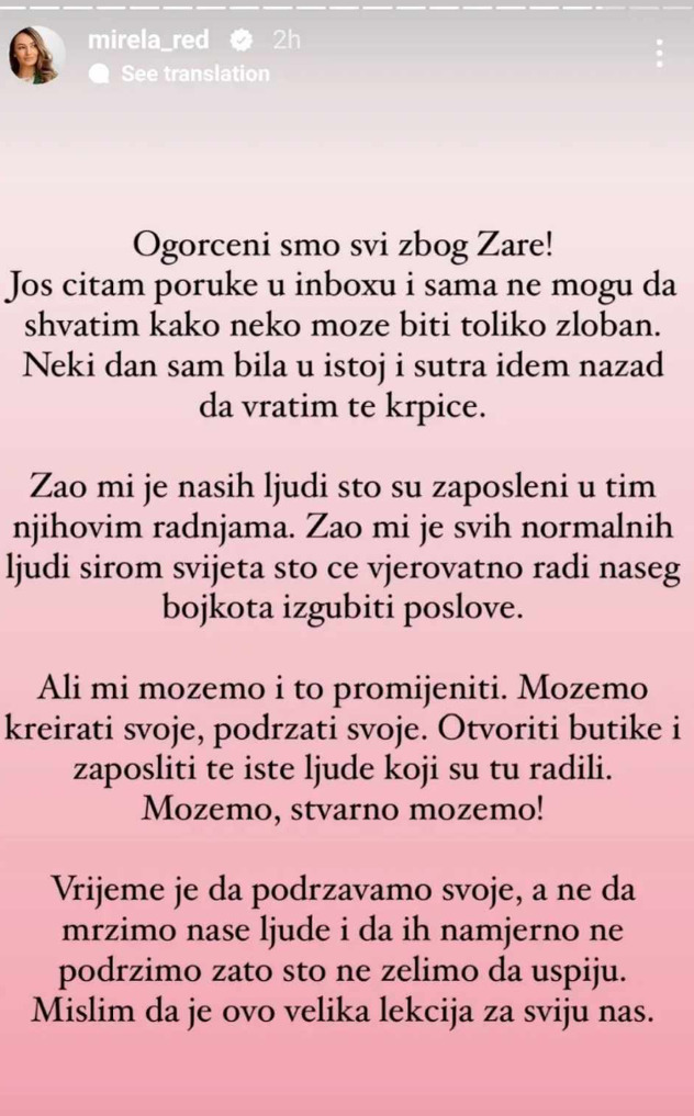 Ogorčena potezom Zare i Mirela Redžić (Screenshot: Instagram)