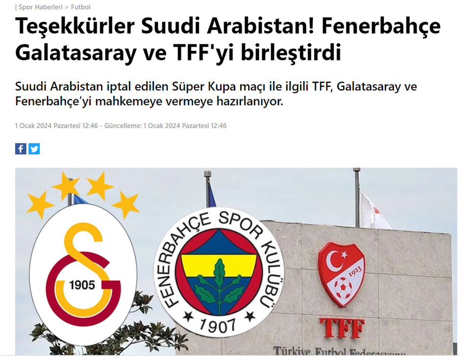 Turski Fotospor se zahvaljuje Saudijcima što su ujedinili rivale (Foto: Screenshot)