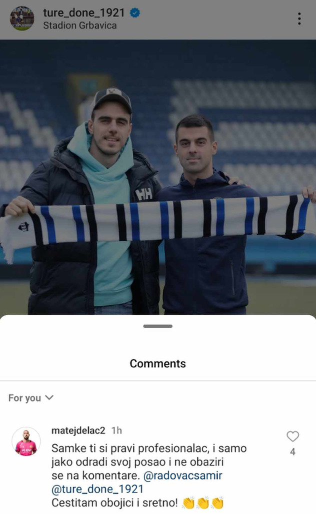 Komentar Delača na Instagramu