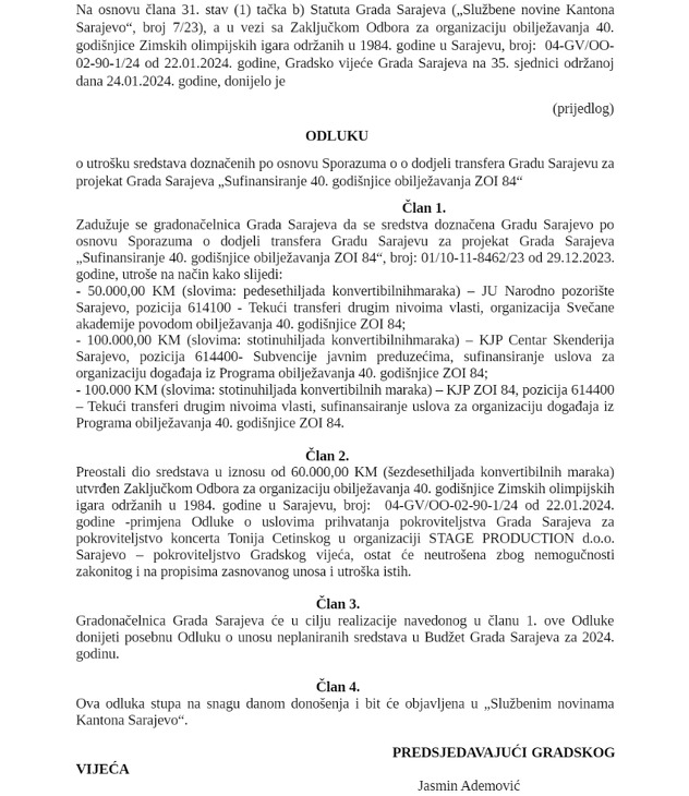 Odluka o utrošku sredstava