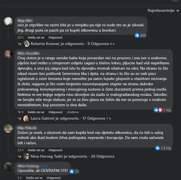 Komentari na objavu knjižare (Screenshot/Facebook)