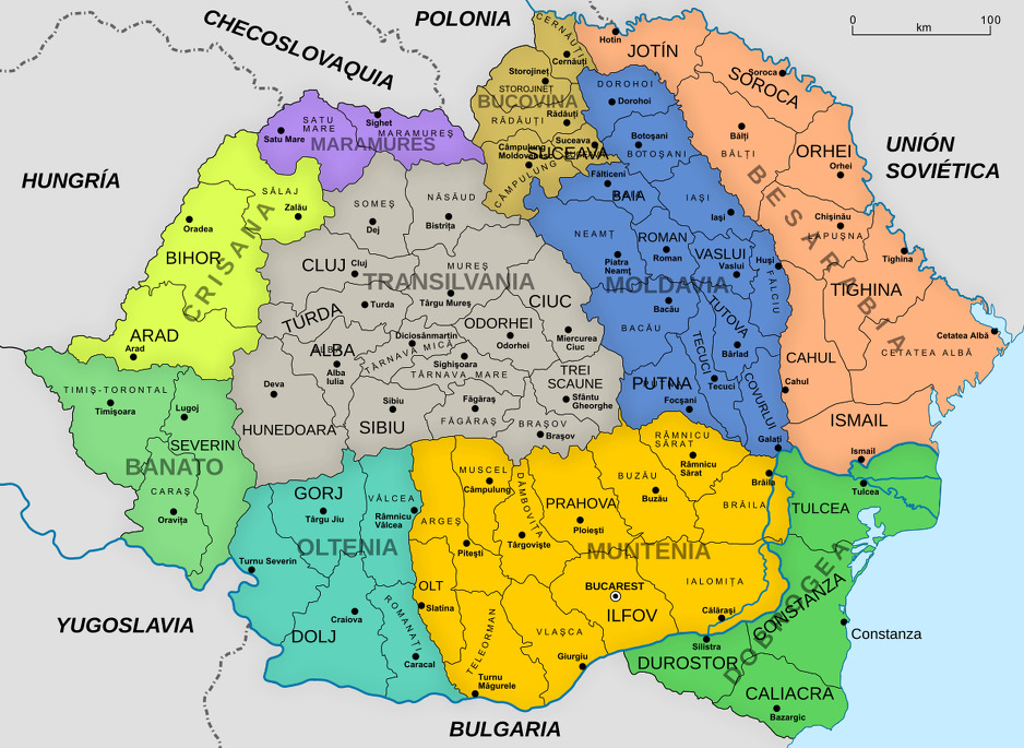 Karta velike Rumunije koja uključuje dijelove Ukrajine, kao i Moldaviju