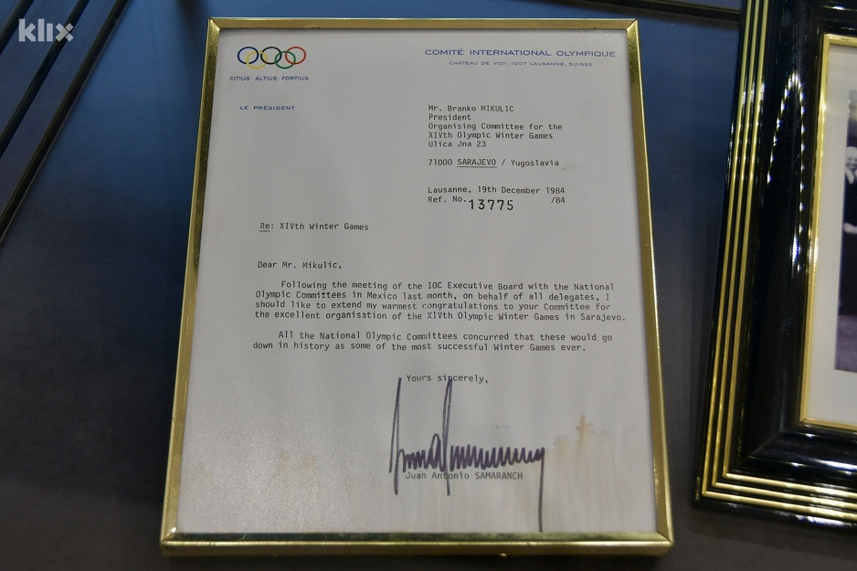 Zahvalnica Međunarodnog olimpijskog komiteta (Foto: I. Š./Klix.ba)