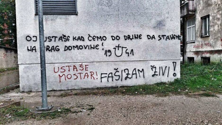 U Mostaru su i danas brojne fašistički grafiti