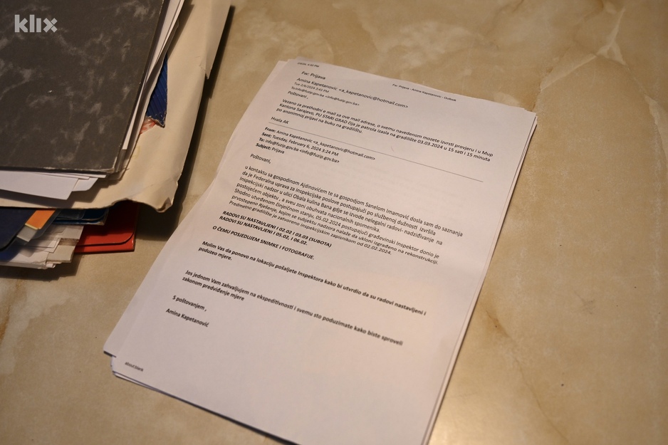 Prijava o nastavku izvođenja radova (Foto: V. D./Klix.ba)