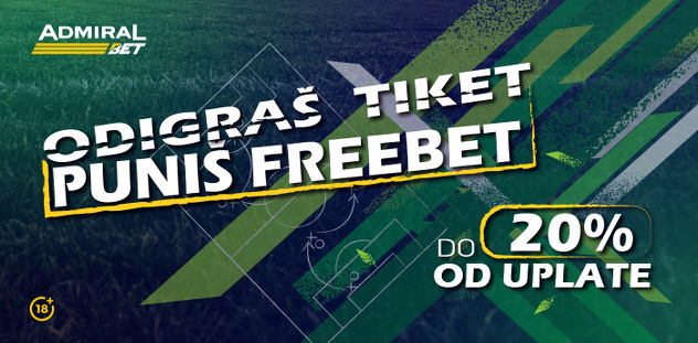 AdmiralBet: Odigraš tiket - puniš Freebet