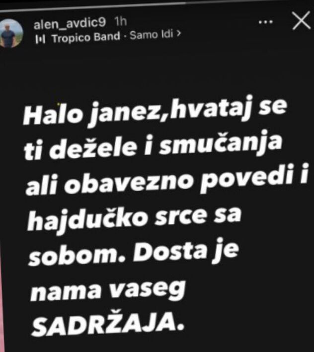Objava Avdića na Instagramu